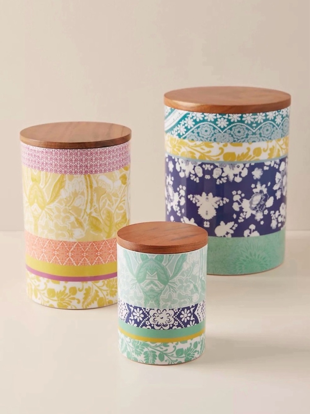 Anthropologie Jacquard Canisters Set of 3